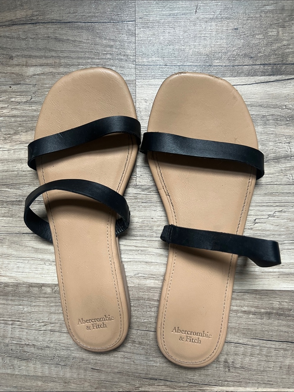 Abercrombie & Fitch Black-Strap Tan Slide Sandals for Women